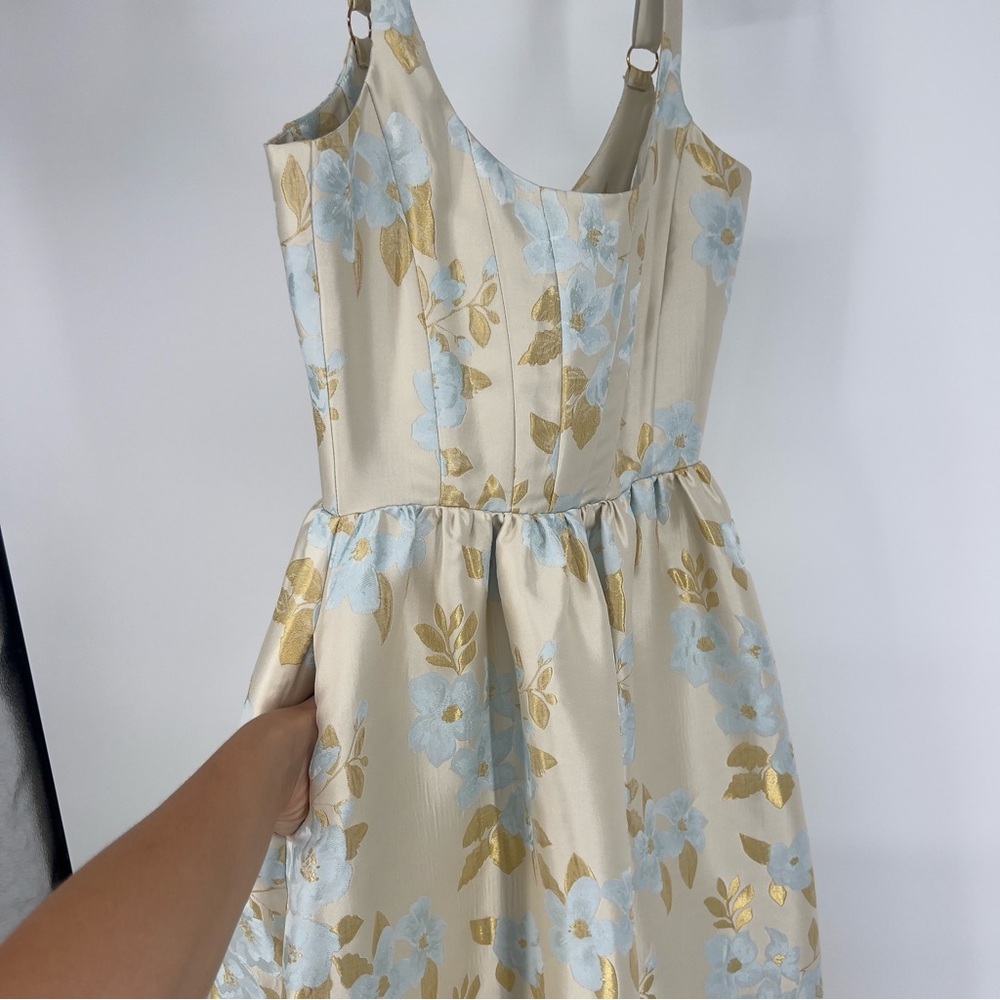 V. Chapman Avery Tiered A-Line Corset Formal Gown Dress in Sky Windsor Brocade 4 - Picture 6 of 11